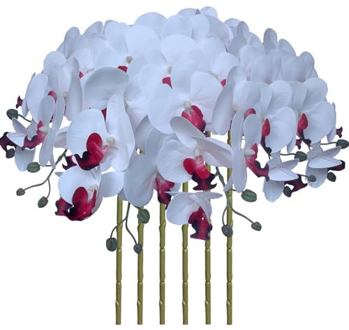 FagusHome 32 Inch Artificial Phalaenopsis Flowers 6 Pcs Artificial Orchid Flowers Stem Plants for Home Décor (Pure White)