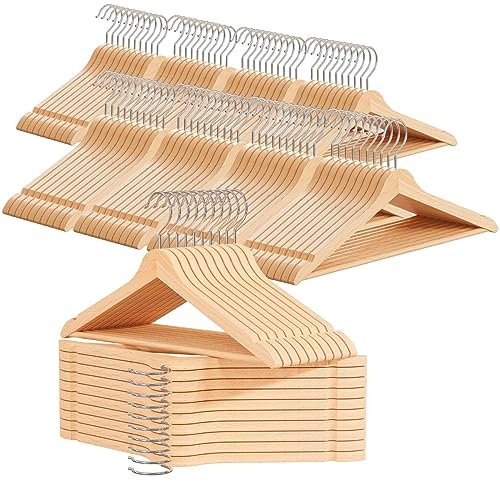 OGIVO Kleiderbügel aus Holz – 100er Set Holzbügel für Ihre Garderobe – 360° drehbarer Haken – Einkerbungen an den Schultern – Hangers (Natur)
