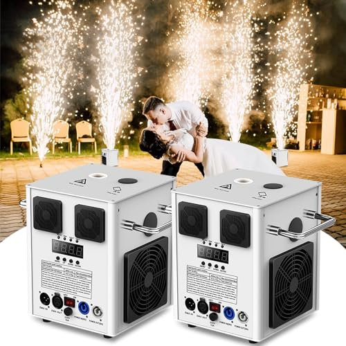 UKing Pyrotechnikmaschinen 530W, 2PCS DMX Cold Spark Machine Bühneneffekt mit Fernbedienung, Stage Spezialeffekt Machine mit LCD Anzeigetafel für Weihnachten Hochzeit Party Bar Halloween Konzert