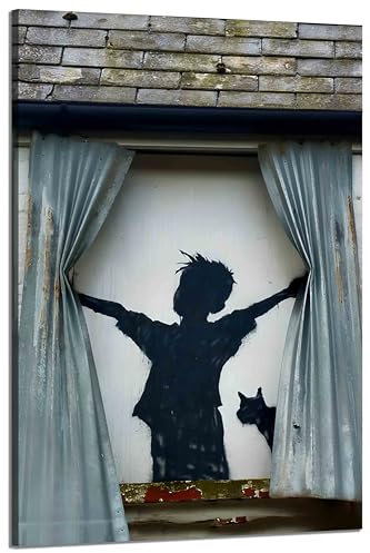Kunstbruder - Wandbild Banksy junge mit Katze hochkant, Streetart bilder Kunstdruck graffiti bild, Wanddekoration Leinwandbild, fertig zu Aufhängen (70x100 cm)