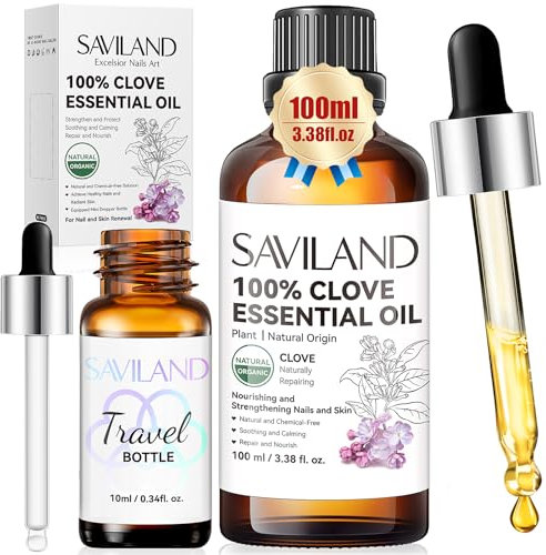 SAVILAND 100ml Clove Oil Essential Oils for Nail Fungus: Natural Nail Cuticle Oil for Nail Care Nail Moisturizing Strengthener & Growth Repair Fugal Damaged Nails Cuticle Hand Foot
