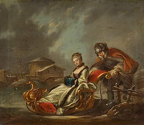 MSTECO Leinwand Bilder Kunstdrucke Abstrakt Poster Berühmtes Gemälde Vier Jahreszeiten Winter Von François Boucher für Wohnzimmer 60x90cm