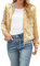 Jacke Damen Pailletten Gold Damen Metallic Bikerjacke Blazer mit Glitzer Langarm Bomberjacke Langarm Party Club Offen Glitzer Cardigan Metallic Jacket Reißverschluss Fliegenjacke