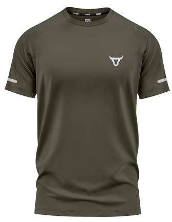 Mens Short Sleeve T-Shirts Workout Athletic Fit Moisture Wicking Fast Drying Reflective Logo Sports T-Shirts Tops Olive