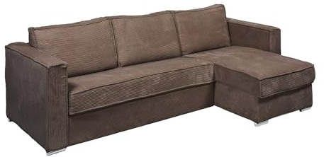 Vente-unique - Eckschlafsofa mit Matratze - Ecke wechselbar - Cord - Braun - Liegefläche mit Lattenrost mit Breiten Latten 140 cm - Matratze 14 cm - Loreto