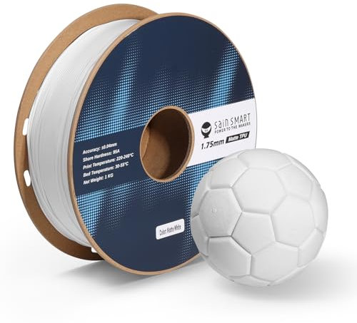 SainSmart Mattes TPU-Filament, weißes flexibles TPU-3D-Druckfilament, 1,75 mm, 1 kg, Maßgenauigkeit +/- 0,05 mm, 95A weiches TPU