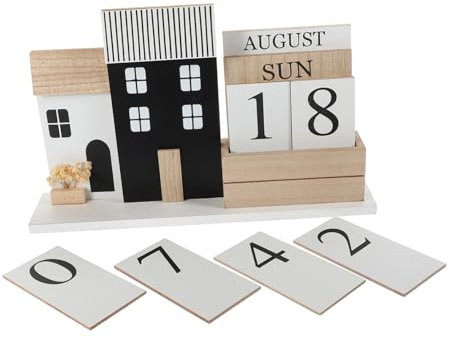 EXCEART Tischkalender Rustikale Holzdekoration Für Schreibtisch Manuell Drehbar Praktischer Und Stilvoller Kalender Für Büro Und Zuhause