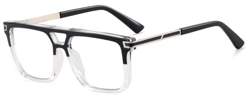 LIGOES TR90 Brille Rahmen für Männer Frauen Brillen Flattop Square Anti Blue Light Eyewears (black clear frame)