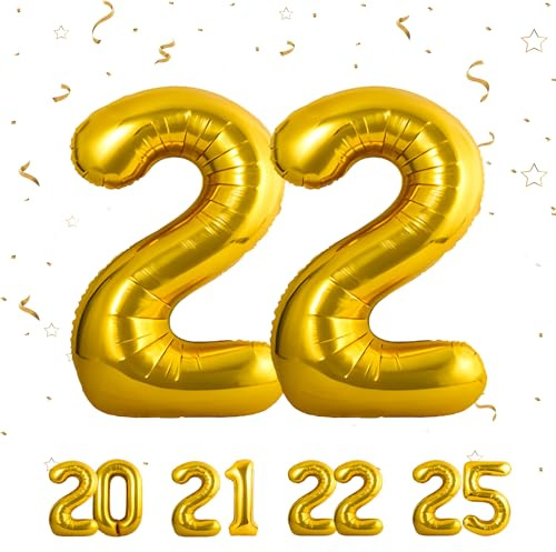 Geburtstag zahlen luftballon 22 jahre | Folienballon Gold- Folienballon in 40-101cm Geburtstagsdeko - Ballon Zahl Deko zum Geburtstag fliegt mit Helium für Mann Frauen 22.Geburtstags