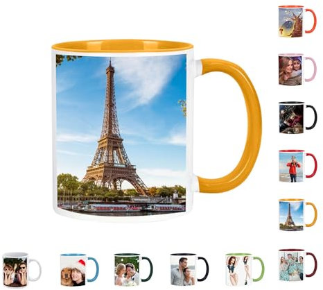 Générique Mug Personnalisé Avec 2 Photos - Personnalisable Avec vos Photos -Cadeau Personnalisé - Tasse à Café Personnalisable Céramique Mug-Va au Micro Ondes,325ml (Yellow)