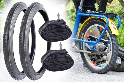 2 Fahrradreifen 20 x 1,75 Zoll, Fahrrad Reifen 47-406, Drahtreifen + Schlauch 20 x 1,75/2,125 Zoll Dunlop Ventil Fahrradventil, Jugendfahrrad Kinderfahrrad BMX
