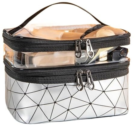 Make-Up-Aufbewahrungstasche Double Portable Large Capacity Makeup Bag Korean Version Ringer Travel Multifunctional Toiletry Bag Portable Storage Bag Kosmetiktasche(Silver)