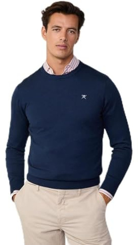 Hackett London Herren Baumwolle Seide Crew Strick, blau, L