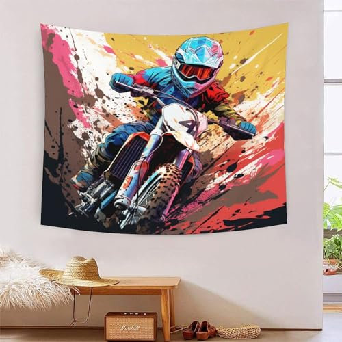 ChengzeTCo 3D Tapestry, Polyestermaterial,Geländemotorrad Kunstteppiche, Wandteppiche Im Wohnzimmer Hintergrund Wanddecke Wanddekoration,150cmx200cm, Für Wohnzimmer Schlafzimmer Schlafsaal