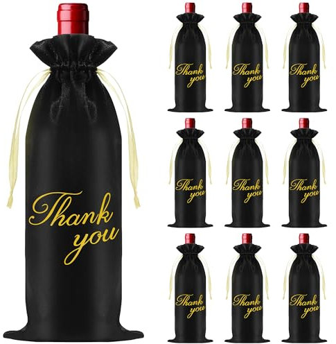 Liobelon Satin Wine Bags 10 Pieces Wine Gift Bag Reusable Thank You Gift Bags with Drawstrings Wine Bottle Bags for Travel Christmas Wedding Birthday Holiday Party Housewarming Gift Home Storage,Black