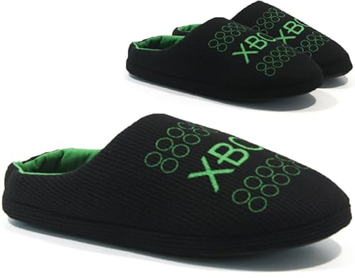 Men's Gamer Slippers - Novelty Mules, Comfortable Fleece Indoor House Shoes | Slip-On, Warm, Breathable, Anti-Slip | Gift Gaming (Black, UK Footwear Size System, Adult, Men, Numeric, Medium, 12)