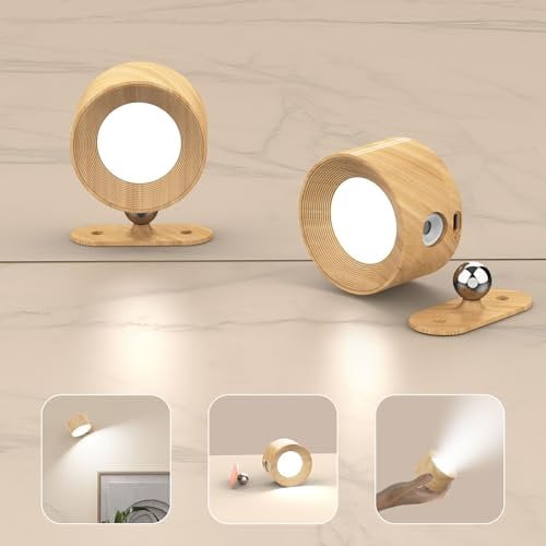 Coollamp LED Battery Operated Wall Lights, 2Pack Wall Lamp with 3 Color Modes 3 Brightness Levels 360°Rotate Magnetic Touch Control, Reading Lights for Living Room Bedroom