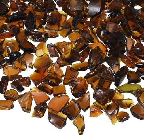 M METERXITY High Luster Fire Glass Gravel Stone, Glass Gems, Crushed Glass, Broken Glass Pieces for Crafts/Vases/Aquarium/Garden Decorations 6-9mm, 500g/1.1-Pound [Brown]