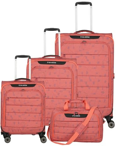 Travelite SKAII Kofferset L/M/S mit 4 Rollen + Weekender Peach [87]