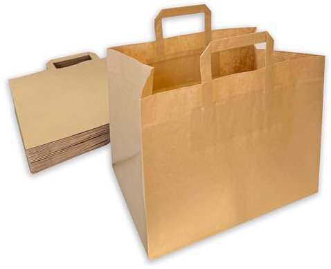 ECOPICNIC 200 Stück Papiertüten Kraft 32+22x25 сm | Umweltfreundliche braune Kraft-Papiertüten, stabile Tragetaschen für Geschenke, Lunch und Einkäufe, ideal für Haushalt und professionellen Einsatz