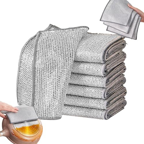 Generic Metallic Fiber Cleaning Cloth, 7.87 Reusable Multi Purpose Wire Dishwashing Rags, Non Scratch (5pcs)