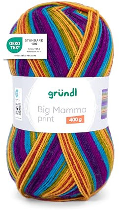 Gründl Wolle Big Mamma Print - XXL Wolle zum Stricken mit Farbverlauf - Weich und hautfreundlich - 100% Polyacryl - 1 Knäuel 400 g / 1040 m - Nadelstärke 3,5-4,5 - maisgelb-magenta