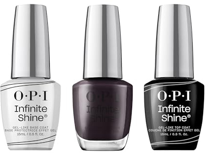 OPI Infinite Shine Set (3 x 15 ml): Base Coat + Lincoln Park After Dark + Gel-ähnlicher Top Coat – mit vorgehärteter Gel-Technologie & OPI extra breitem Pro-Wide Pinsel