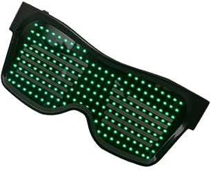 LED Leuchtbrille mit App, 200 Lampenperlen, Abs, Grün | Kabellos, Faltbar, 180mah Akku, USB Kabel, Selbstgemacht Nachrichtendisplay, für Kostüm und Karneval