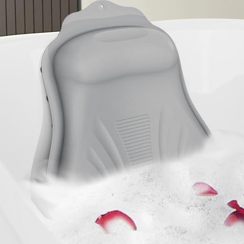 Coussin Baignoire,Coussin Bain en Silicone,36 Ventouses,Antibactérien,Anti-moisissure, Soutient tête et Cou Relaxation Coussin de Baignoire Antidérapant (Gris Clair)