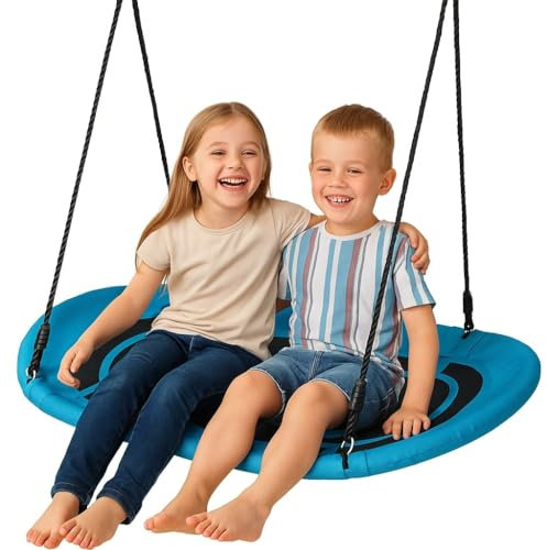 Nestschaukel Outdoor Oval – 167 × 71 cm | 150 kg belastbar | Höhenverstellbar bis 180 cm | Wetterfest | Kinderschaukel Indoor & Outdoor | Komfortabel & sicher (hellblau) (Hellblau)