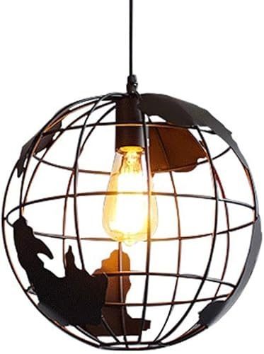 Weltkarte Vintage Chdelier Industriell Eisen Metall Kronleuchter Minimalistisch Beleuchtung Wohnzimmer Kunst Restaurt Schlafzimmer Büro Chdelier E27 Lichtquelle, Black, 30CM