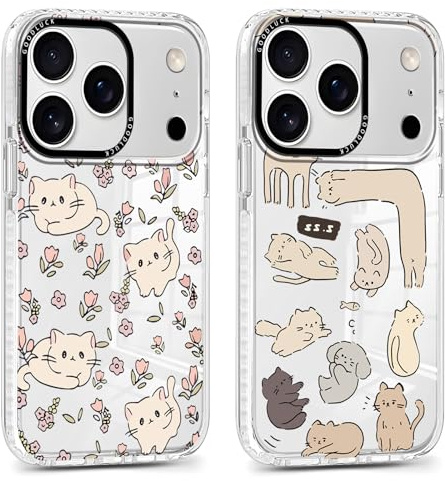 Xylota 2 Stück Transparent Handyhülle für iPhone 17 Pro 6,3 Hülle, Durchsichtig Case Muster Niedlich Katze Mädchen Schutzhülle, Weich Silikon Dünn TPU Bumper Stoßfeste Cover für iPhone 17 Pro,07