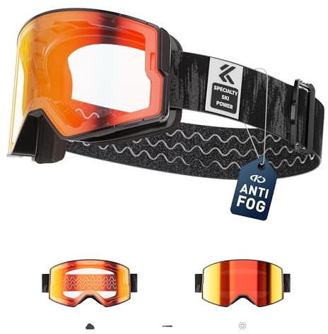 KAPVOE Selbsttönend & Farblinsen Skibrille Anti-Nebel UV400-Schutz OTG für Herren Damen und Jugendliche kompatibel mit Helm ideal für Ski Snowboard und Eisskaten K722