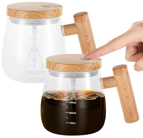 Funabridge 2-Pack Self Stirring Glass Mugs With Lid & Handle, Rechargeable Electric Mixing Cups, 400 Ml Auto Rotating Blender For Milk, Coffee, And Juice