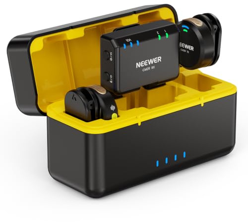 NEEWER CM29 Mini Drahtloses Mikrofon, 48kHz/24Bit rauschunterdrückendes Ansteckmikrofon, 25H Batterie, 150m Reichweite, kompatibel mit iPhone iPad Android DJI Insta360 Kamera PC Mac (1RX+2TX+Ladecase)