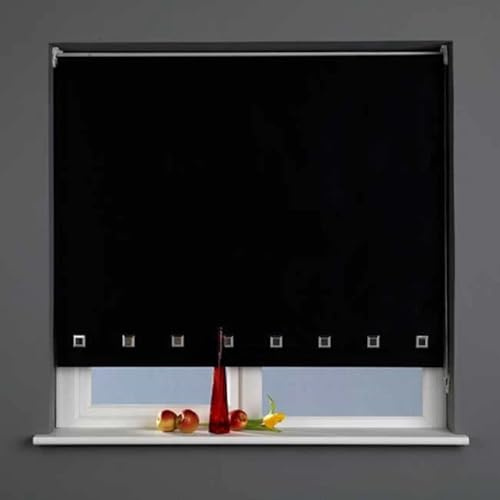Roller Blinds Easy Fit Trimable Home Office Window Square Eyelet Fabric Blind 160cm Drop (Black, 150 x 160 cm)