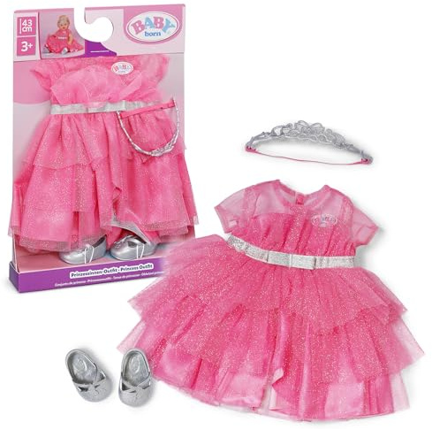 BABY born Prinzessinnen-Outfit für 43 cm Puppen mit Tiara | Kleid, Tiara, silberne Schuhe, passend für 43 cm Puppen