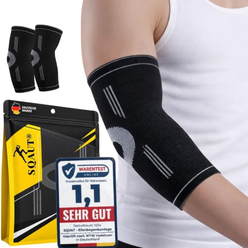 SQAUT Ellenbogenbandage 2 Stück Ellenbogen Bandage Herren und Damen für Sport, Tennisarm und Golferarm Ellbogen Stütze Armbandage Elbow Brace Elbow Support (Schwarz L)
