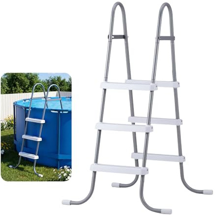 VEVOR Above Ground Pool Ladder, 3-Step Steel A-Frame Swimming Pool Stairs for 42 in High Wall, 300 lbs Capacity Entry/Exit Steps with Secure Non-Slip Sturdy Wide Step, Easy Setup, Gray & White