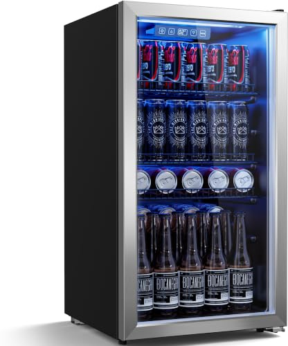 Airfish Getränkekühlschrank 90L | Frostfreie gleichmäßige Kühlung, 3 verstellbare Ablagen für 128 Dosen | Flüsterleiser Kühlschrank für Bar, Büro & Zuhause – Silber
