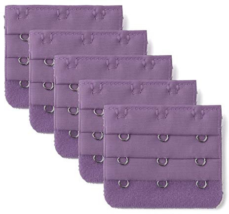 sourcing map 3 Hook 3 Row Stretchy Bra Strap Extenders Buckle Hooks Bra Band for Women Purple 5 pcs