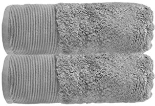 Allure Pack of 2 Bamboo Hand Towels 50 x 90cm – Luxury Super Soft Hypo-Allergenic Plush 550GSM Pair of Hand Towels (Silver Grey)