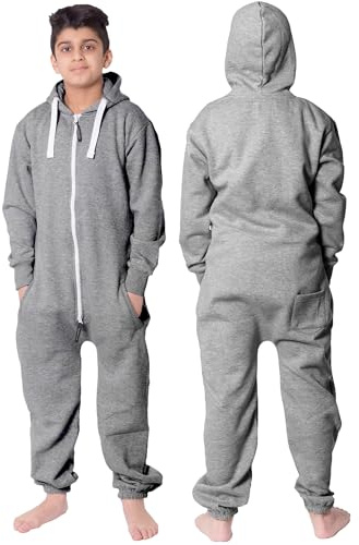 NOROZE Unisex Kids Girls Boys Plain Colour Fleece Hooded Onesie (11-12 Years, Charcoal)