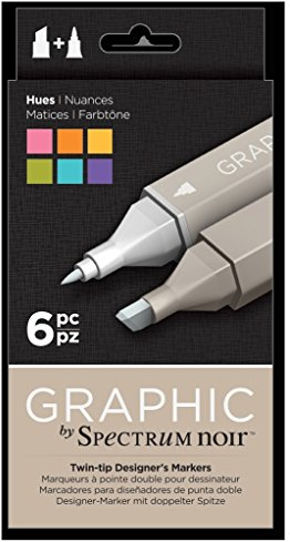 Spectrum Noir - Art + Craft Alcohol Marker Pen Graphic Nib Set - Hues (6pk)