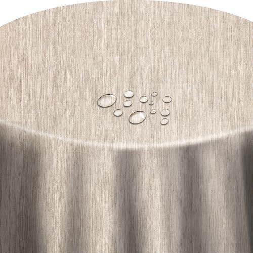 Wachstuch Robuste Leinen Prägung Rund Oval Größe & Farbe wählbar Rund 80 cm Beige Sand abwaschbare Tischdecke