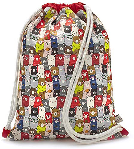 By Bers LEON Kinder Turnbeutel Rucksack Tasche Teenager Gymbag Gymsack Sportbeutel (KindKatzebunt_rot)