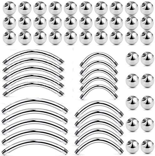 LAURITAMI Piercing Kugel Schraubkugel 3mm 5mm mit 1,2mm 1,6mm Curved Barbell Set Chirurgenstahl Silber Augenbraugenpiercing