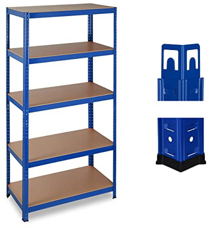 Relaxdays Schwerlastregal, Traglast 875 kg, 5 Ebenen, zum Stecken, Keller, Garage, HxBxT 180x90x45 cm, Stahl & MDF, blau