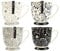 YöL Set of 4 Coffee Mugs Tea Cups Floral Swirl Grey Black White New Bone China Large 400ml