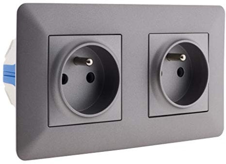 Doubles prises 2P+T 16A livrée avec boîte d'encastrement Titanium - Artezo